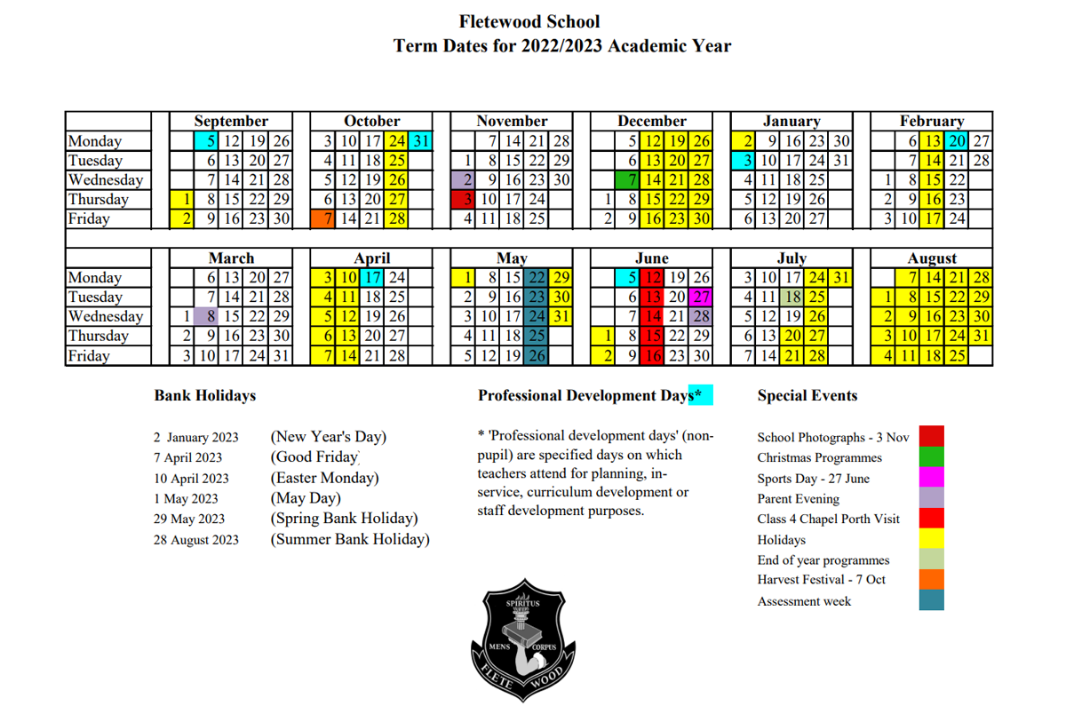 Fletewood School Plymouth School Calendar